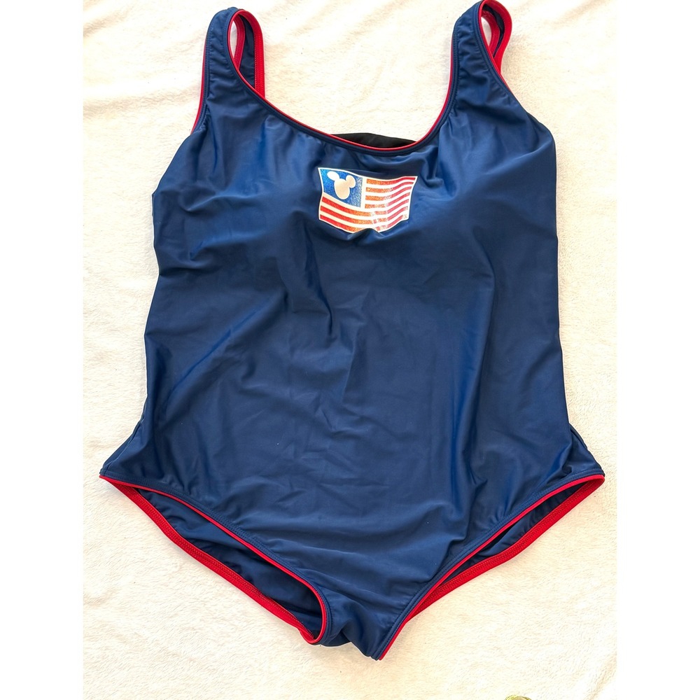 Disney Store Womens Mickey Mouse American Flag Swimsuit Navy Blue‎ One Piece 16